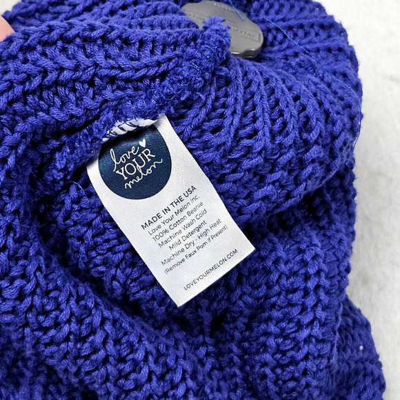 Love Your Melon Vibrant Blue Beanie Knit Pom Pom Hat Winter Gorp Ski Snow USA - Picture 6 of 6